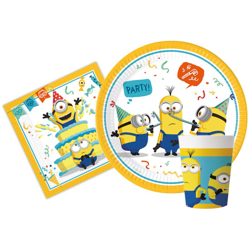 foto del prodotto ciao kit party tavola minions the rise of gru persone 88 pz piatti 23cm, 24 bicchieri 200ml, 40 tovaglioli 33x33cm , giallo, bianco, az038