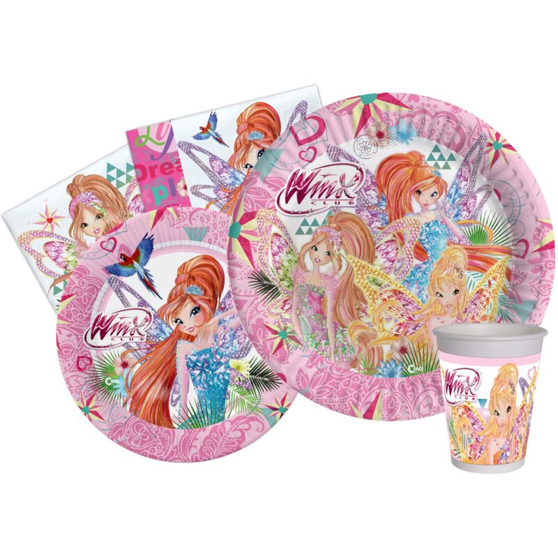 foto del prodotto ciao kit party tavola winx tynix per 8 persone 44 pezzi 8 piatti carta 23cm, 8 piatti carta 20cm, 8 bicchieri plastica 200ml, 20 tovaglioli