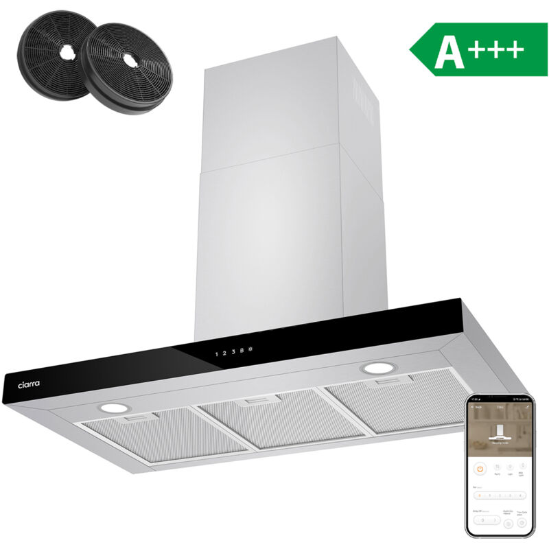 foto del prodotto ciarra a cappa aspirante 90 cm 650 m3 h 4velocit booster controllo touch recycling acciaio inox cbcs9102