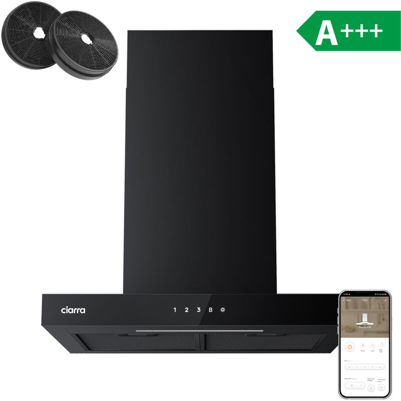 foto del prodotto ciarra a cappa cucina 60cm comandi touch 650m3 h 4 velocit booster dimmerabile led nero cd6102b