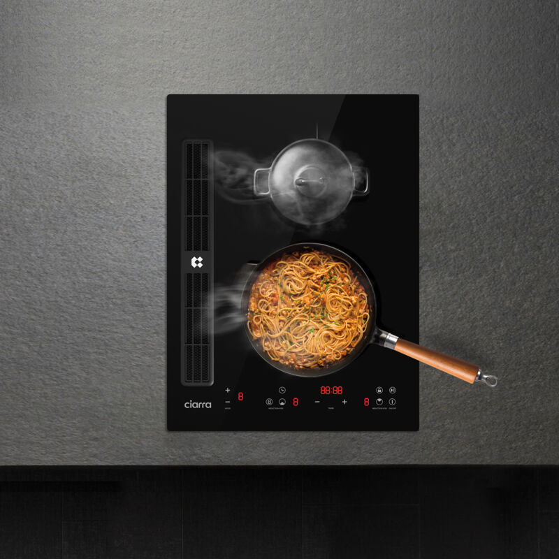 foto del prodotto ciarra one piano cottura a induzione con cappa al plasma integrata sistema a 2 zone 39 cm booster timer riciclaggio