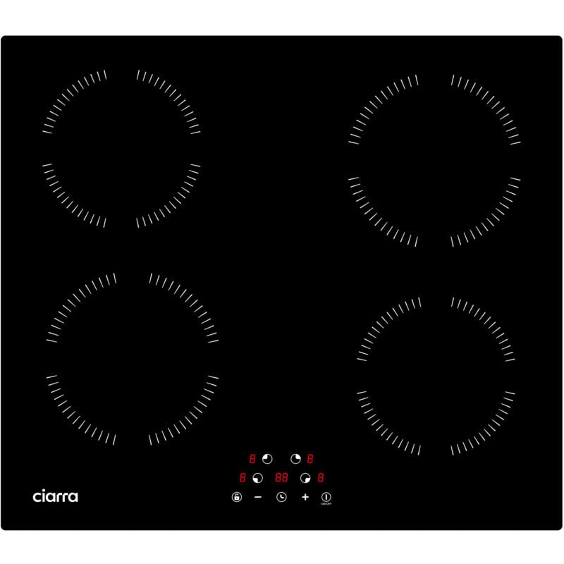 foto del prodotto ciarra piano cottura induzione 4 fuochi 6000w sicurezza bambini potenza regolabile 99 min 59cm cd4bih a