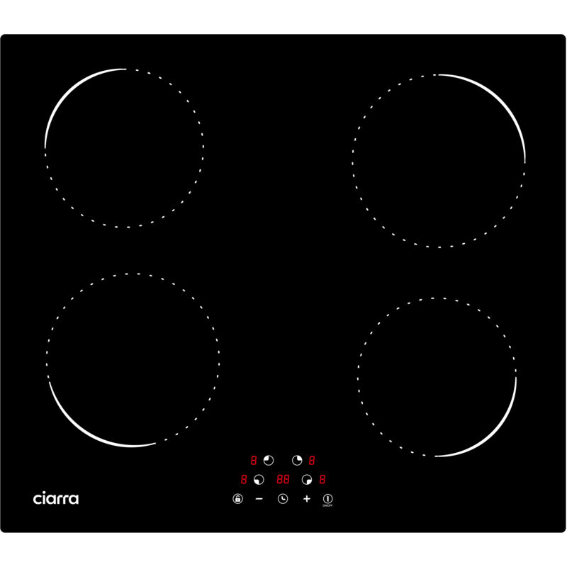 foto del prodotto ciarra piano cottura induzione 4 fuochi 6000w timer potenza regolabile piano cottura 59cm cd4bih c