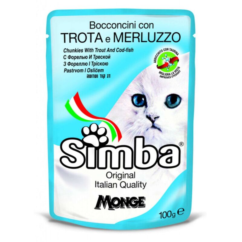 foto del prodotto cibo gatto monge simba 100 g trota e merluzzo 24 pezzi