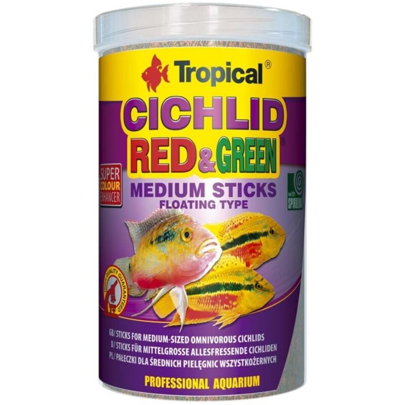 foto del prodotto cichlid red green medium sticks stick con astaxantina e spirulina per ciclidi di taglia media formato 1000 ml tropical