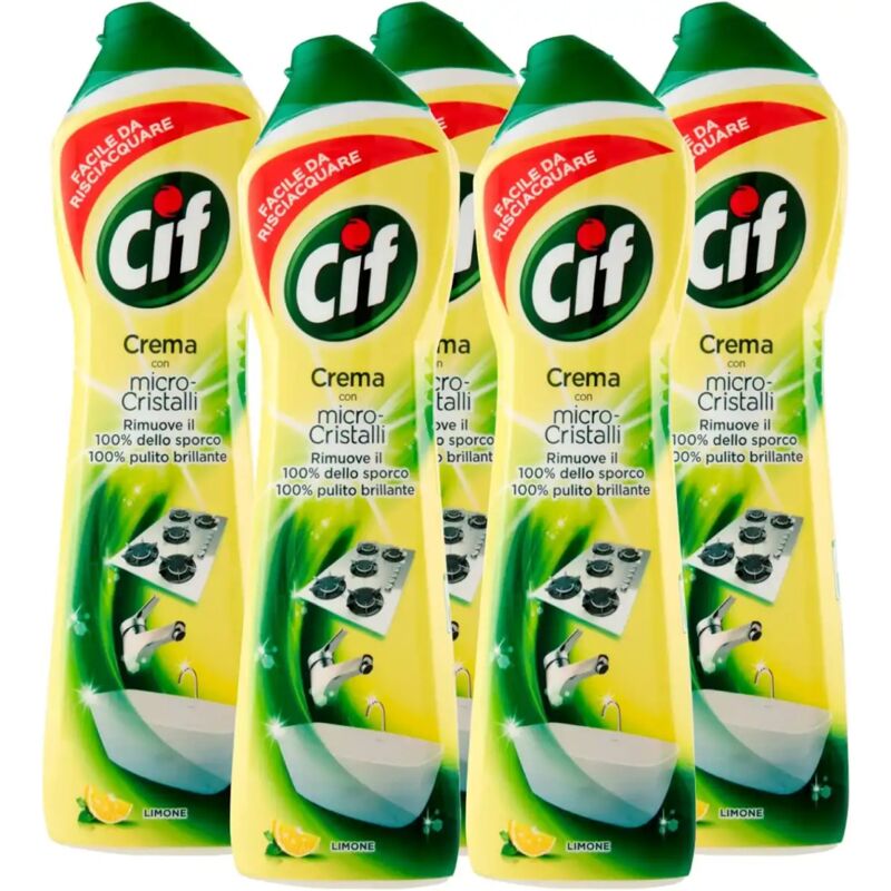foto del prodotto cif detergente in crema limone, micro cristalli multisuperficie, 5x500ml