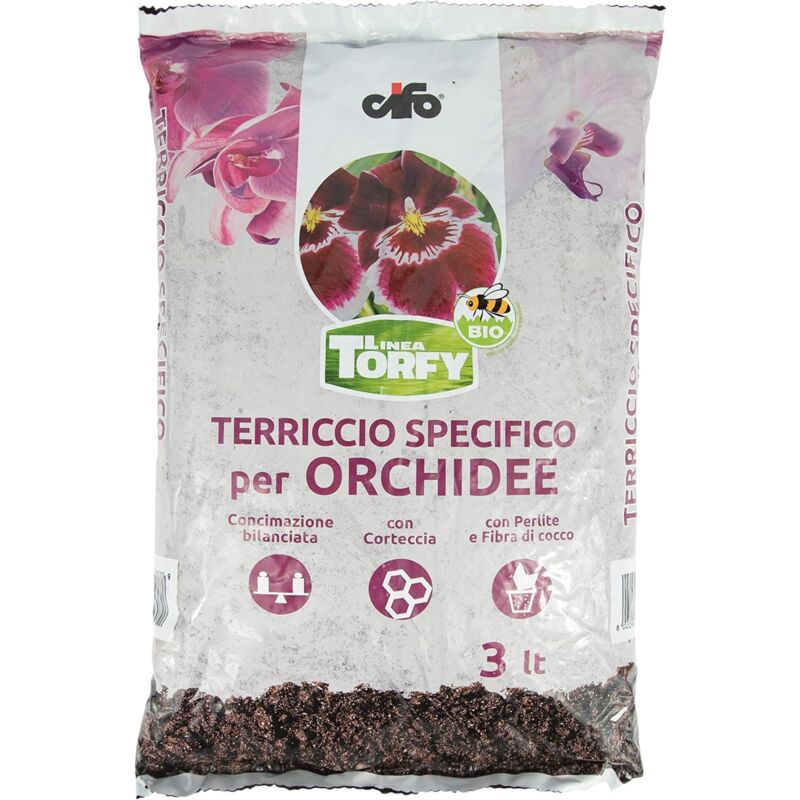 foto del prodotto cifo linea torfy, terriccio specifico per orchidee 3lt, concimazione bilanciata, con corteccia, con perlite e fibra di cocco