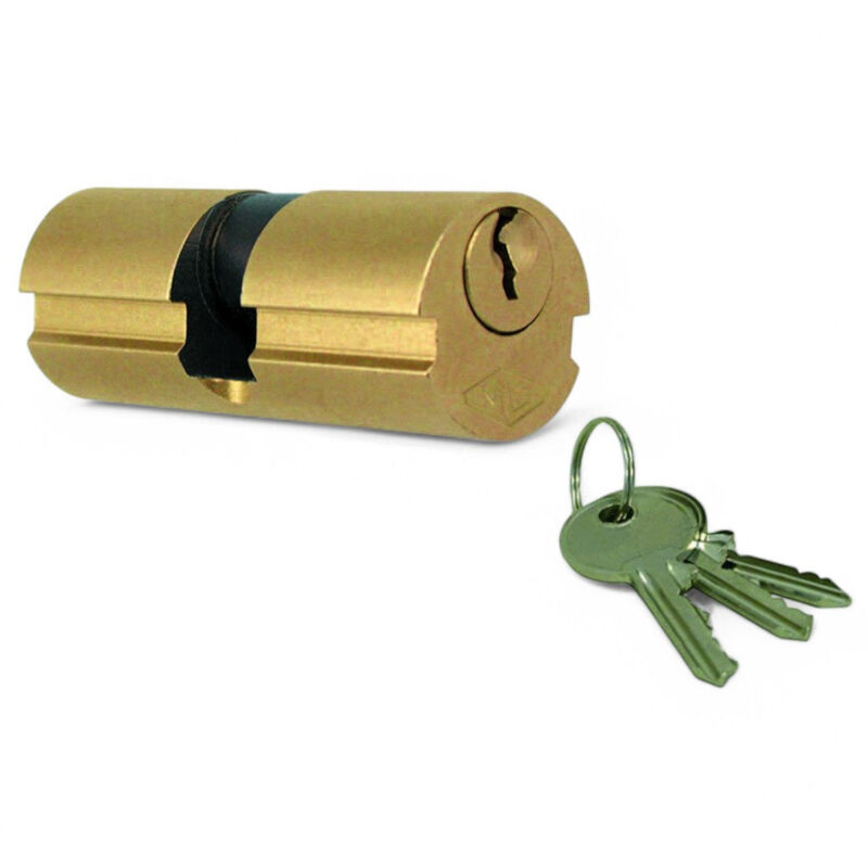foto del prodotto cilindro a infilare in ottone con 3 chiavi nichelate e 5 spine per porte di sicurezza 54 mm mm.26 centrato 27x27 