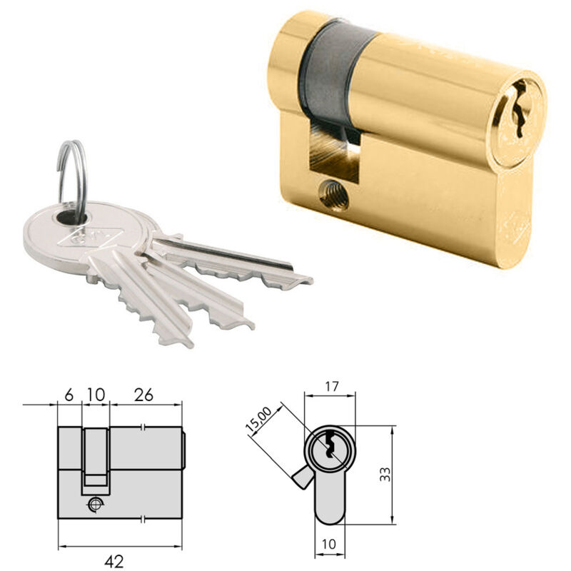 foto del prodotto cilindro cvl 5982t 26x42 ottone lucidato camma lunga 1 2 cilindro