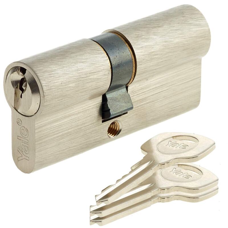 foto del prodotto cilindro di chiusura serie 500 40x50 mm per porta ingresso esterno, 5 pin, 3 chiavi, nichelato yale