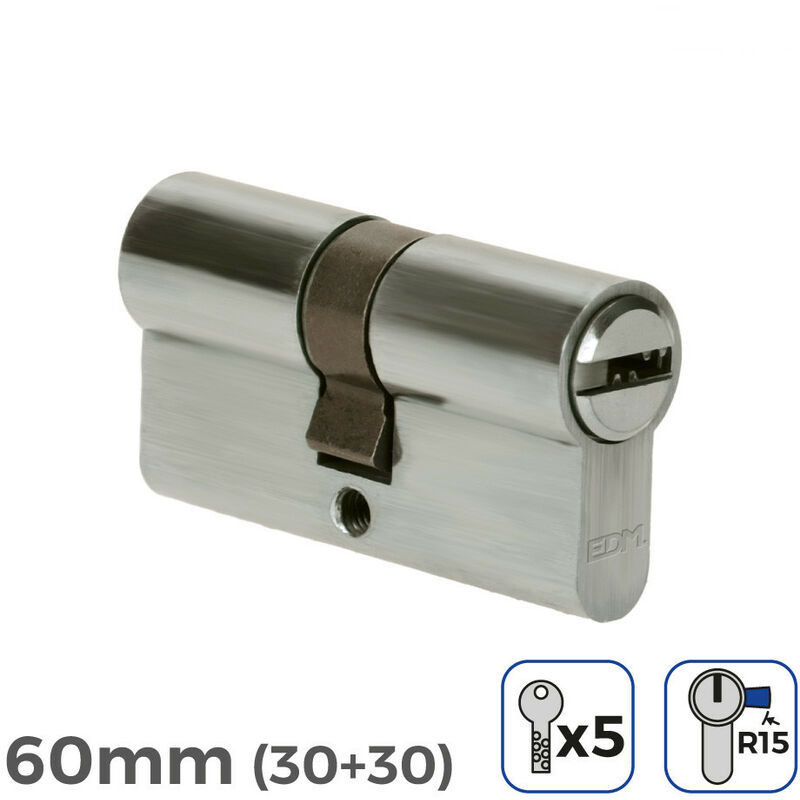 foto del prodotto cilindro di sicurezza 60 mm nickel 5 chiavi incluse camma lunga r15