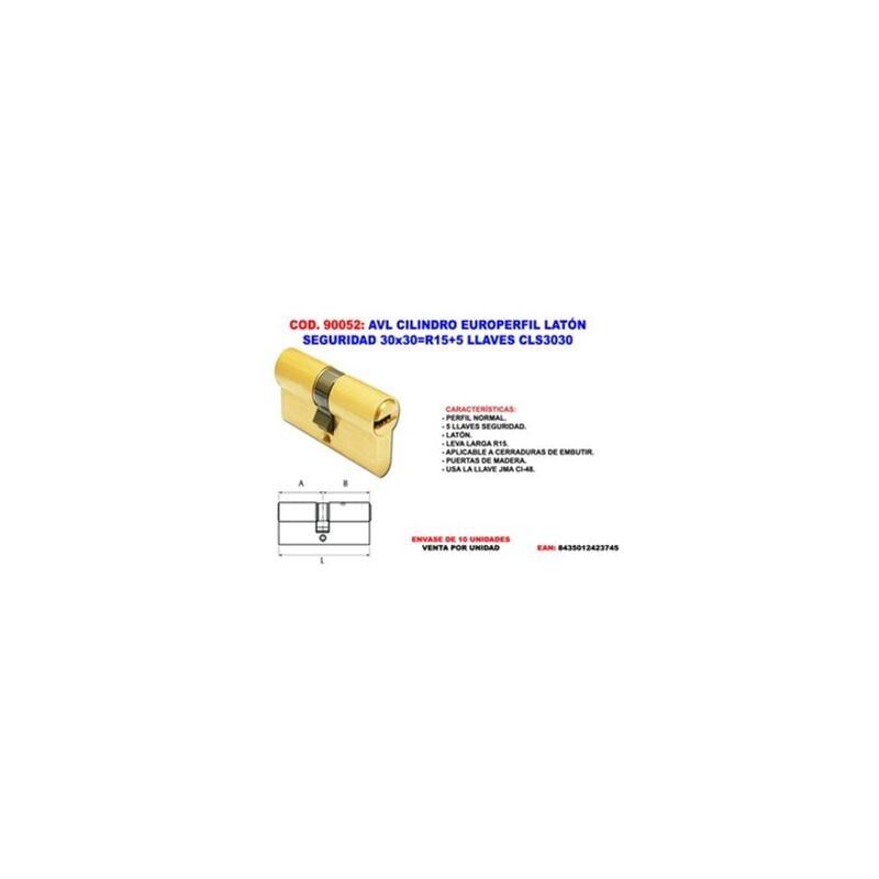 foto del prodotto cilindro di sicurezza europefil profilo laterale 30x30r15 5 chiavi cls3030
