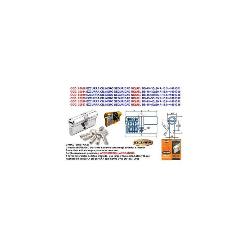 foto del prodotto cilindro di sicurezza in nichel antibumping ezcurra ds 1530x30 r 15