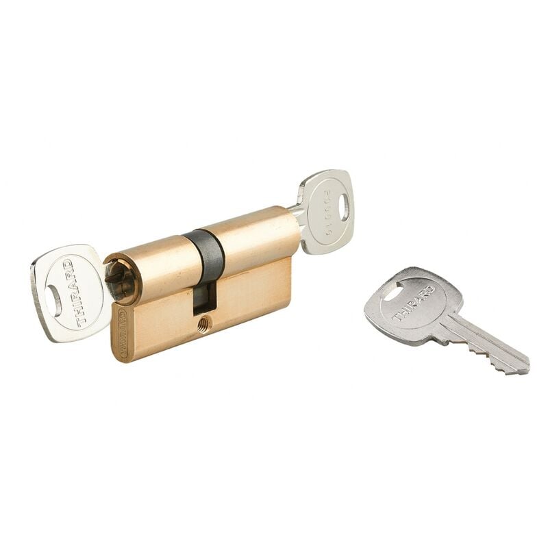 foto del prodotto cilindro europeo a doppia entrata 5 pin, frizionato, funzione emergenza, antiestrazione, 35x40mm, ottone, 3 chiavi - thirard