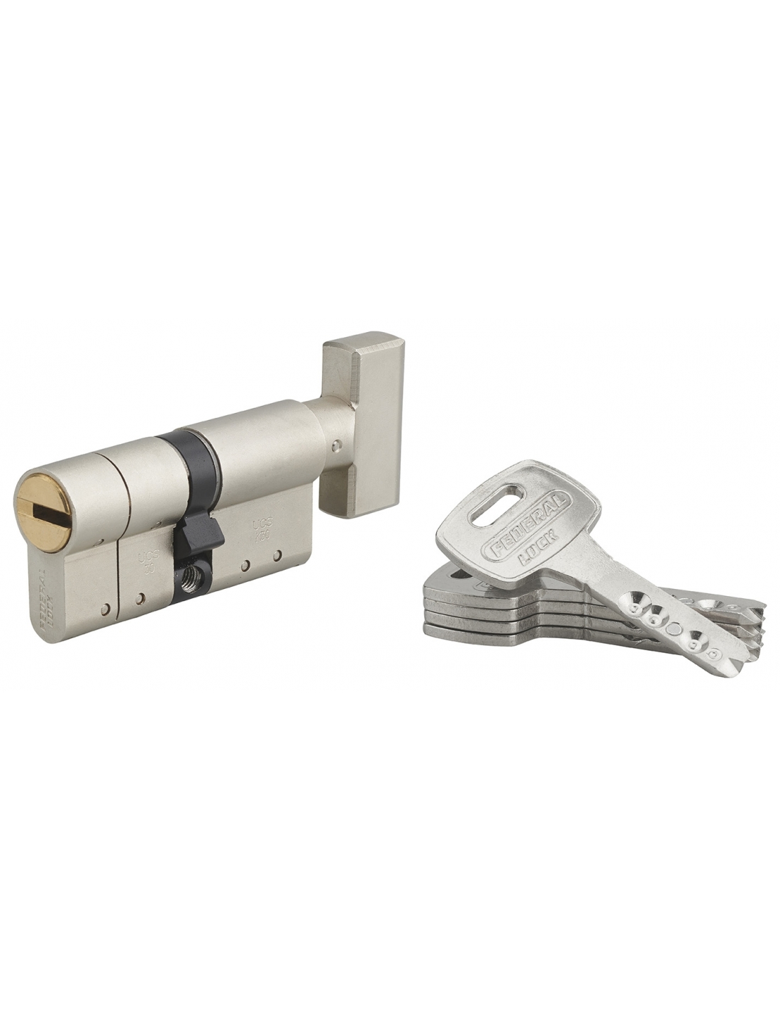 foto del prodotto cilindro europeo federal s 30bx30mm a pomolo nichel, anti sfilamento, anti perforazione, 5 chiavi reversibili thirard
