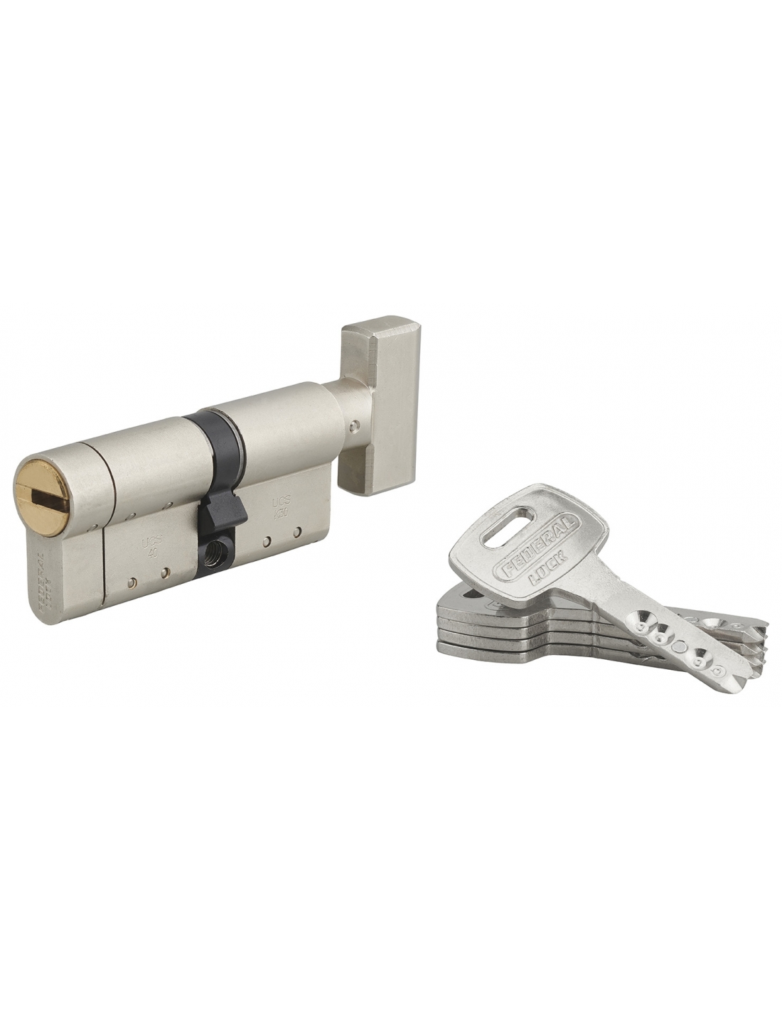 foto del prodotto cilindro europeo federal s 40bx30mm a pomolo nichel, anti sfilamento, anti perforazione, 5 chiavi reversibili thirard