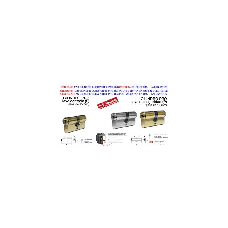 foto del prodotto cilindro europerfil pro rj3 serreta 6030x30 r15 ottone 23129
