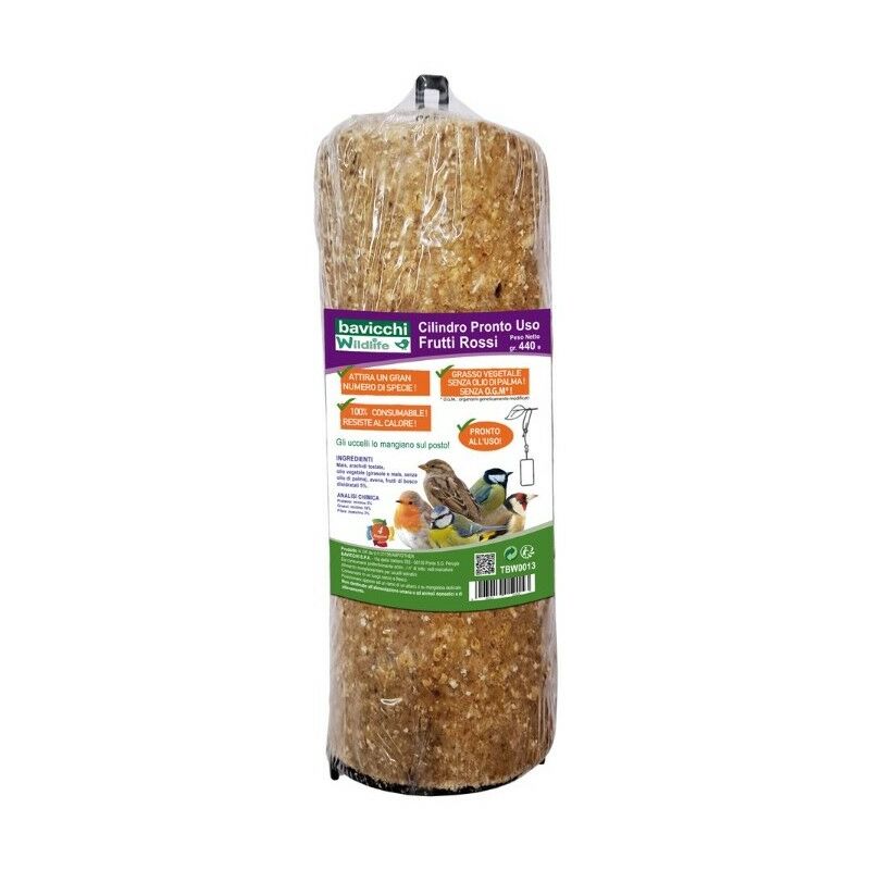 foto del prodotto cilindro frutti 400 gr pronto all uso per uccelli senza olio di palma selvatici bavicchi