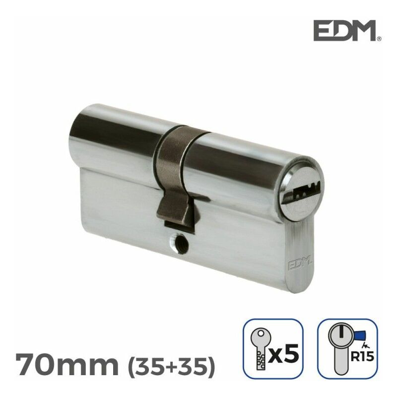 foto del prodotto cilindro in nichel da 70 mm 35 35 mm , camma lunga r15 con 5 chiavi di sicurezza incluse edm