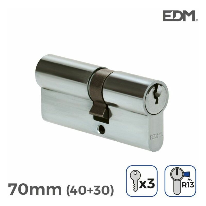 foto del prodotto cilindro in nichel da 70 mm 40 30 mm r13 a camma corta con 3 chiavi seghettate incluse edm
