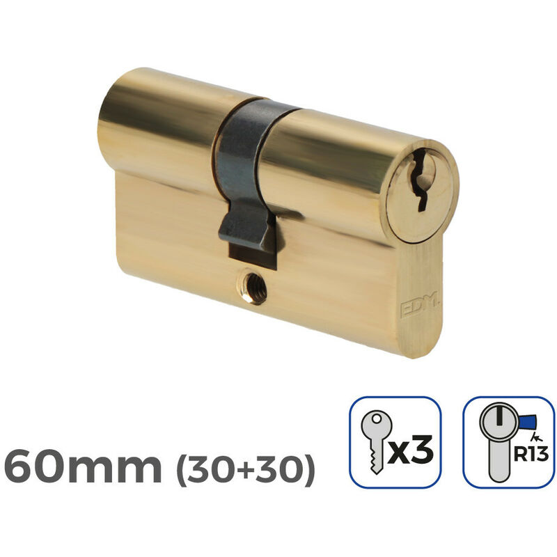foto del prodotto cilindro in ottone 60 mm r13 3 chiavi incluse sicurezza dorata