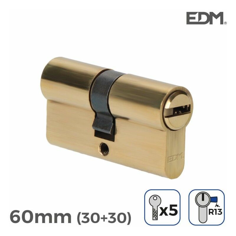 foto del prodotto cilindro in ottone 60mm 30 30mm r13 camma corta con 5 chiavi di sicurezza incluse edm