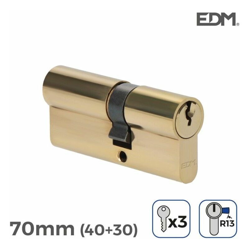 foto del prodotto cilindro in ottone 70mm 40 30mm r13 camma corta con 3 chiavi seghettate incluse edm
