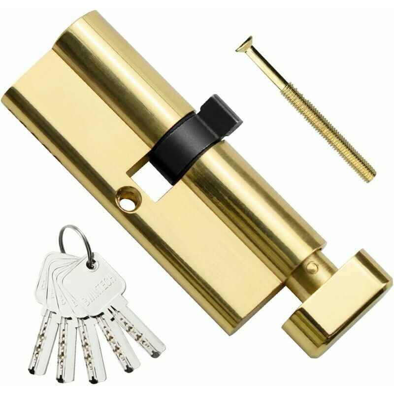 foto del prodotto cilindro in ottone euro 40t 40mm, cilindro per pulsanti chiavi da 80mm con 5 chiavi orizzontali in ottone, finitura anti pick, anti trapano,