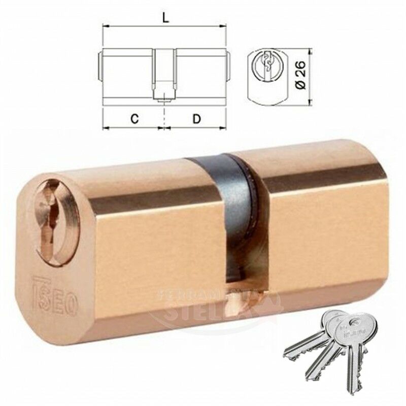 foto del prodotto cilindro iseo mm.56 ottone 5 perni serratura cancello e fascia a.8420 28 28 7