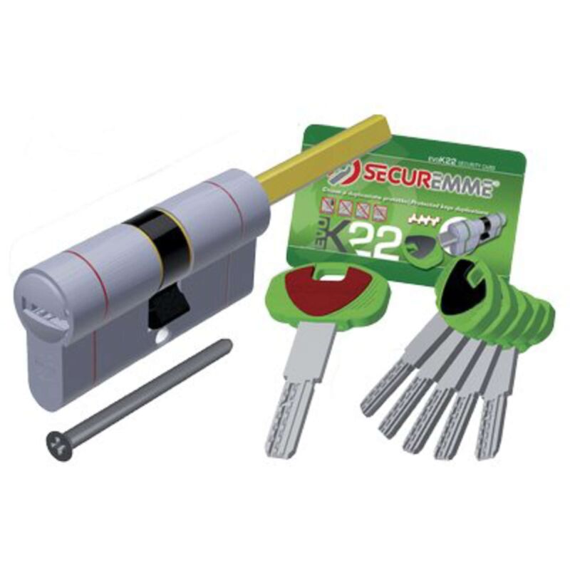 foto del prodotto cilindro sagomato evo k22 top pomolo securemme - ott.nich.satin chiavi 5 mm 67 31 36 - 1 pezzo