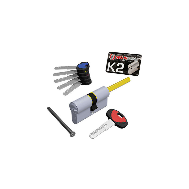 foto del prodotto cilindro sagomato k2 3200 q x pomolo securemme ott.nich.satin chiavi 5 mm 70 30 40