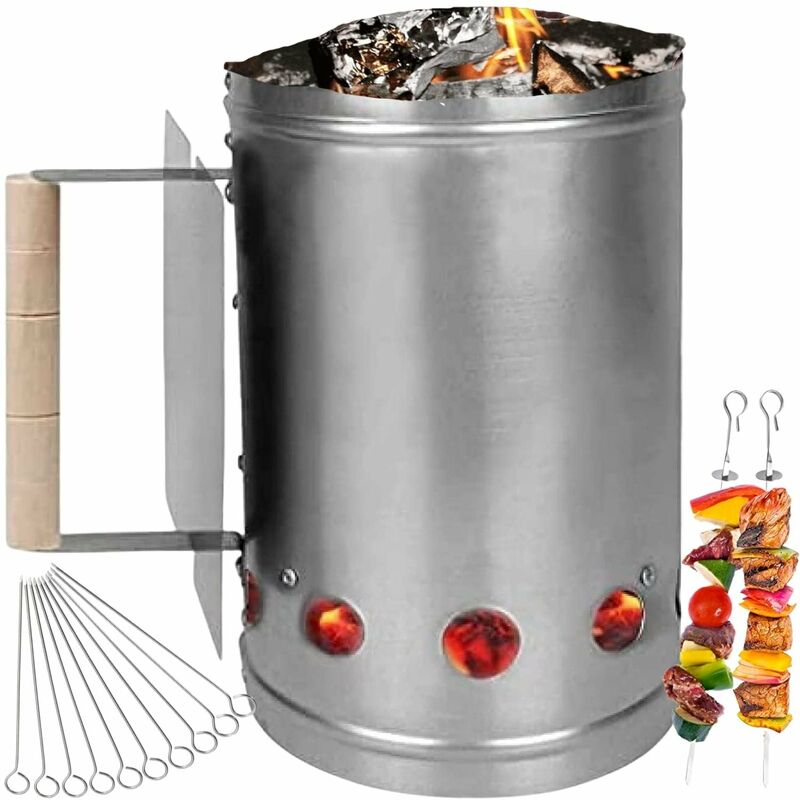 foto del prodotto ciminiera barbecue accendi carbonella bbq kit 10 spiedini
