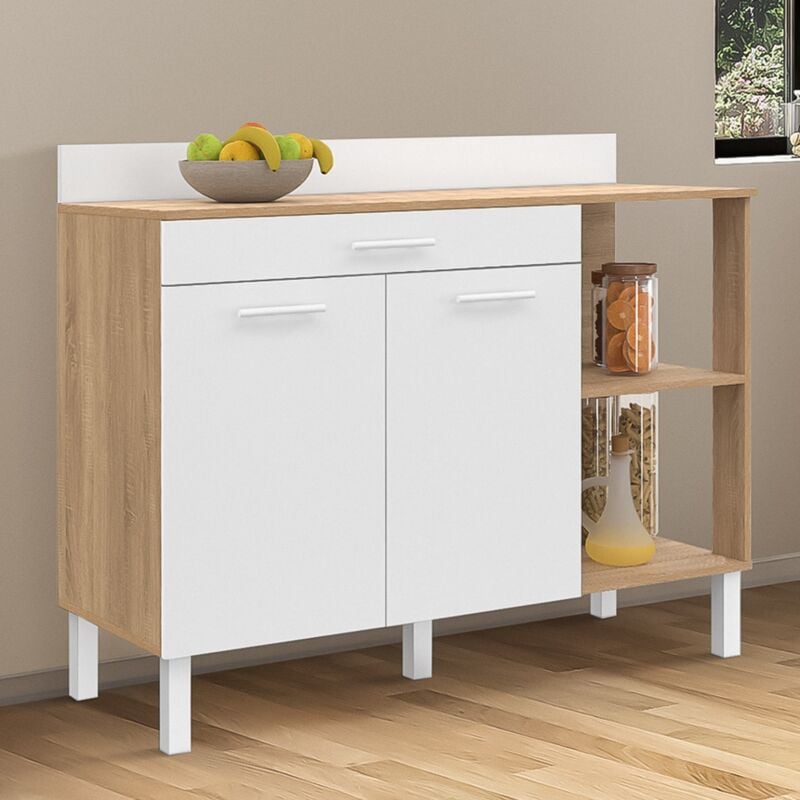 foto del prodotto cina 120 cm aparador de cocina bajo con encimera h.83 cm, 2 puertas caj n, acabado haya y blanco