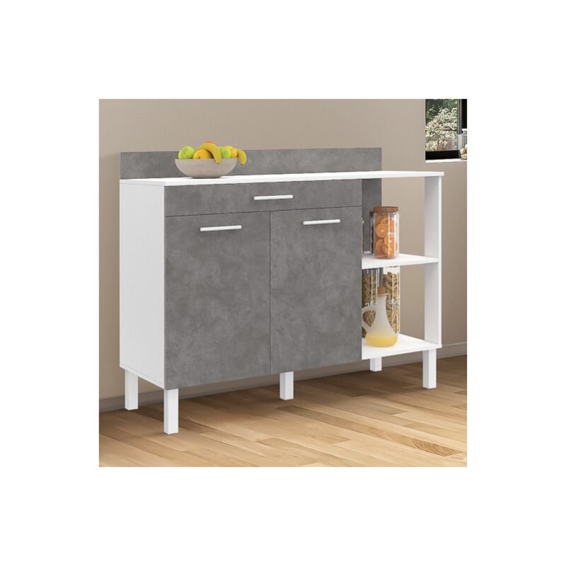 foto del prodotto cina 120 cm aparador de cocina bajo con encimera h.83 cm, 2 puertas caj n, blanco con efecto hormig n