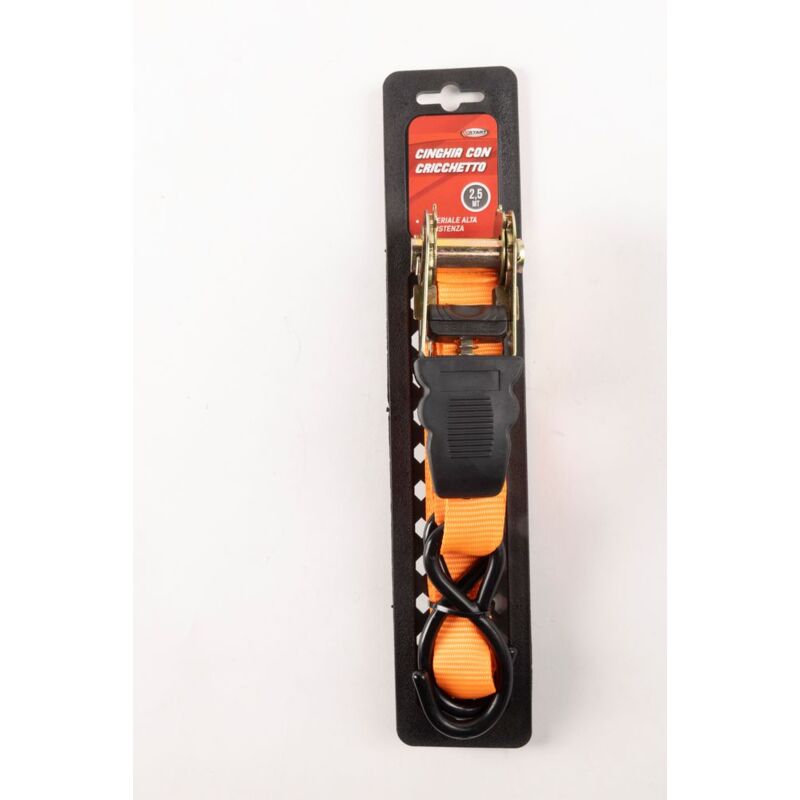 foto del prodotto cinghia 2,5 mt con cricchetto con 2 ganci di fissaggio