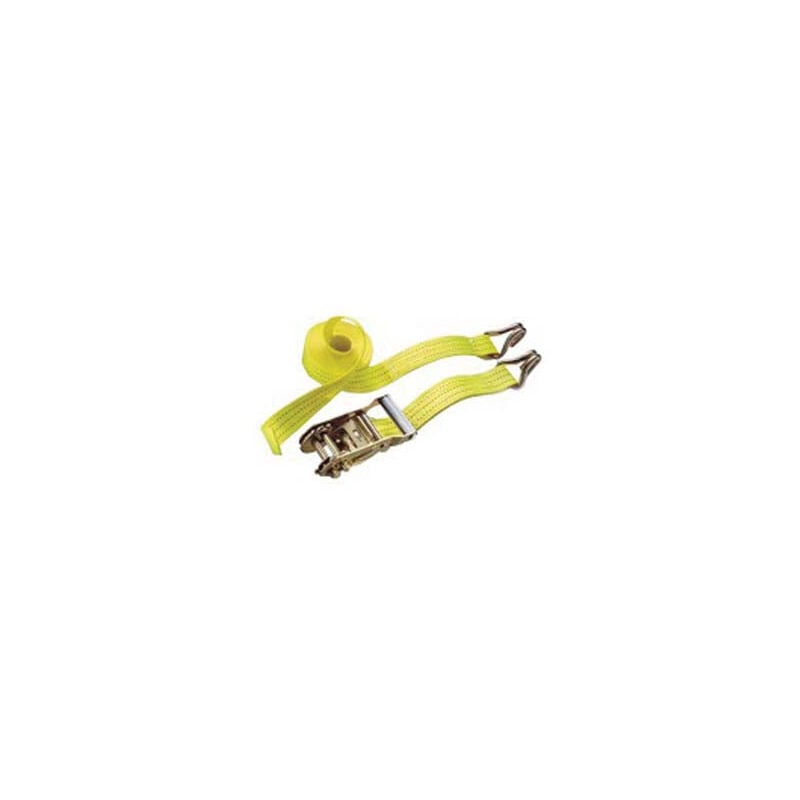foto del prodotto cinghia con ganci a j e cricchetto colore giallo mt.8,5 x mm.50h. portata kg.5000