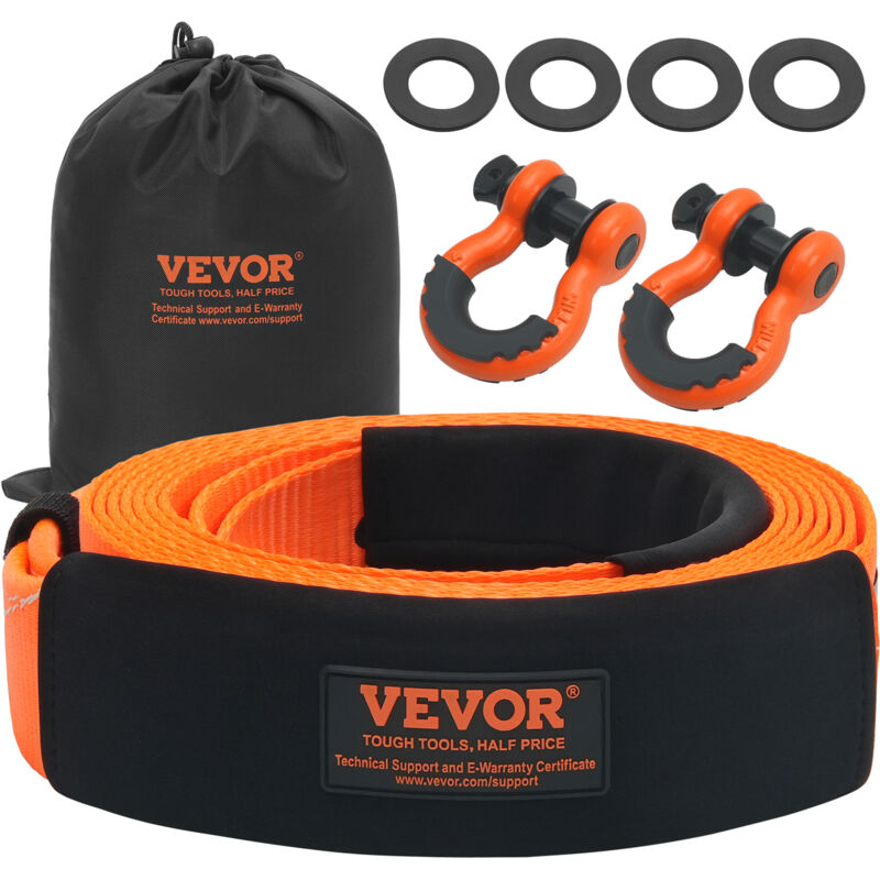 foto del prodotto cinghia da traino auto carichi pesanti, corda verricello 76,2 mm x 6.1 m, resistenza 16329 kg, tripla fibbia rinforzata, maniche protettive, borsa
