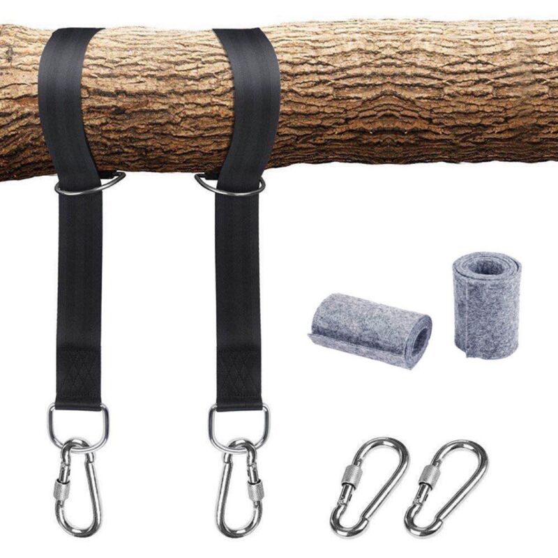 foto del prodotto cinghia per amaca, cinghia per altalena sugli alberi, accessorio per altalena per alberi, 2 x 150 cm con anello a d, due moschettoni, carico massimo