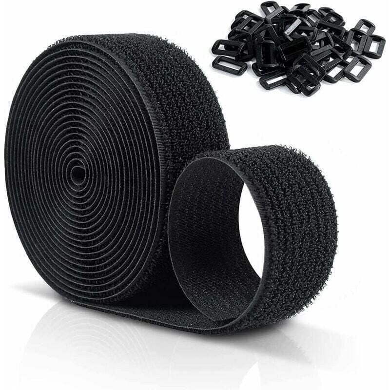 foto del prodotto cinghie antigraffio in velcr riutilizzabili 10mx 25mm, cinghie per cavi regolabili con 50 fibbie in plastica, fascette per cavi in velcr in nylon