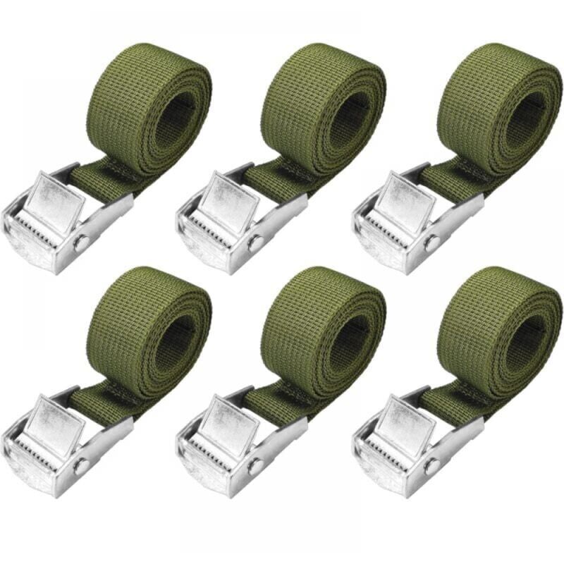 foto del prodotto cinghie di ancoraggio da 1 m confezione da 6 cinghie a cricchetto corte, verde militare, con fibbia stretta da 25 mm, cinghie per bici da 250 kg,
