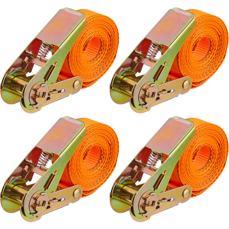 foto del prodotto cinghie di fissaggio a cricchetto, set 4 fasce portapacchi, 4 m, gancio fermacarico in auto, 500 kg, arancione relaxdays