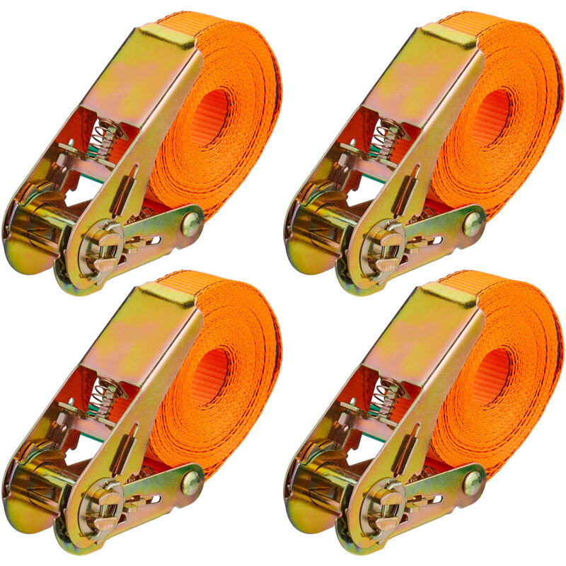 foto del prodotto cinghie di fissaggio a cricchetto, set 4 fasce portapacchi, 5 m, gancio fermacarico in auto, 500 kg, arancione relaxdays