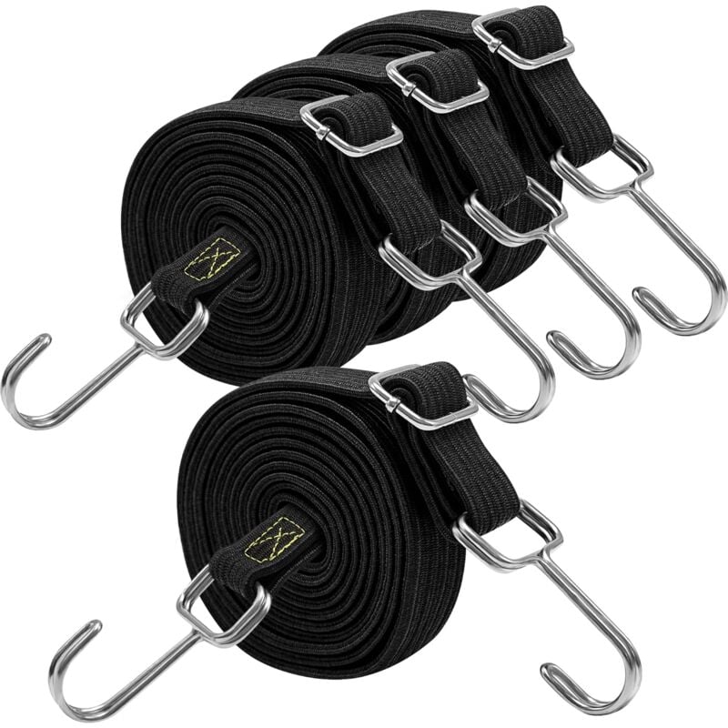 foto del prodotto cinghie elastiche crediri con ganci, lunghe 200 cm, cinghie elastiche in gomma nera regolabili con ganci per bagagli, portapacchi, teloni, merci in