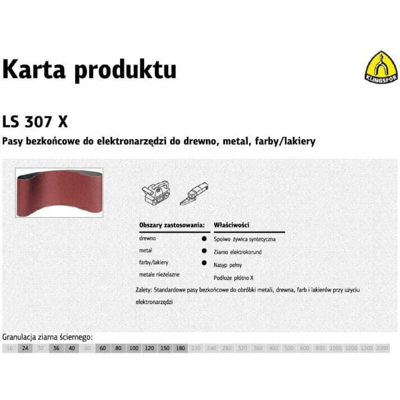 foto del prodotto cinghie klingspor senza fine per elettroutensili ls307x 75mm x 533mm 180 g 10 pz.