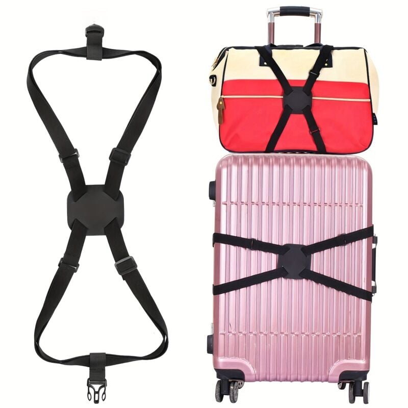 foto del prodotto cinghie per bagagli regolabili, cinghia per borsa da viaggio in nylon, cinghia elastica nera con fibbia a sgancio laterale per aggiungere borsa,