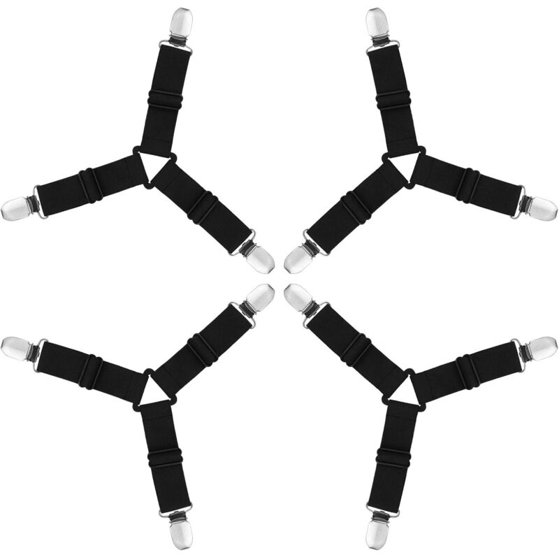 foto del prodotto cinghie per lenzuolo, 4 pezzi, ferma lenzuolo triangolare con angoli, elastiche, regolabili, per lenzuola, materassi, divani, nero lablanc