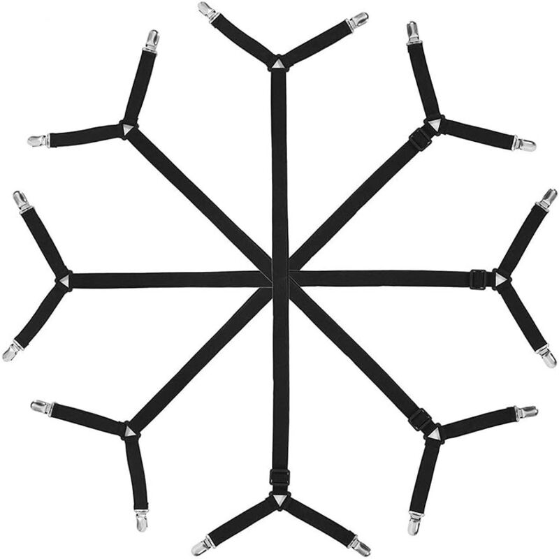 foto del prodotto cinghie porta lenzuolo triangolari regolabili per materasso liscio, confezione da 4, nero