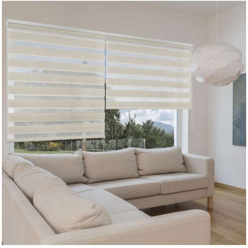 foto del prodotto cintacor - stor planet - duolux - tenda a rullo semifiltrante con frange trasparenti colore lino - 120x250cm