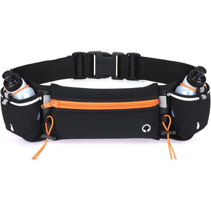 foto del prodotto cintura di idratazione con borracce, cintura di idratazione leggera e riflettente per corsa, escursionismo, ciclismo, arancione, alla moda sollbry