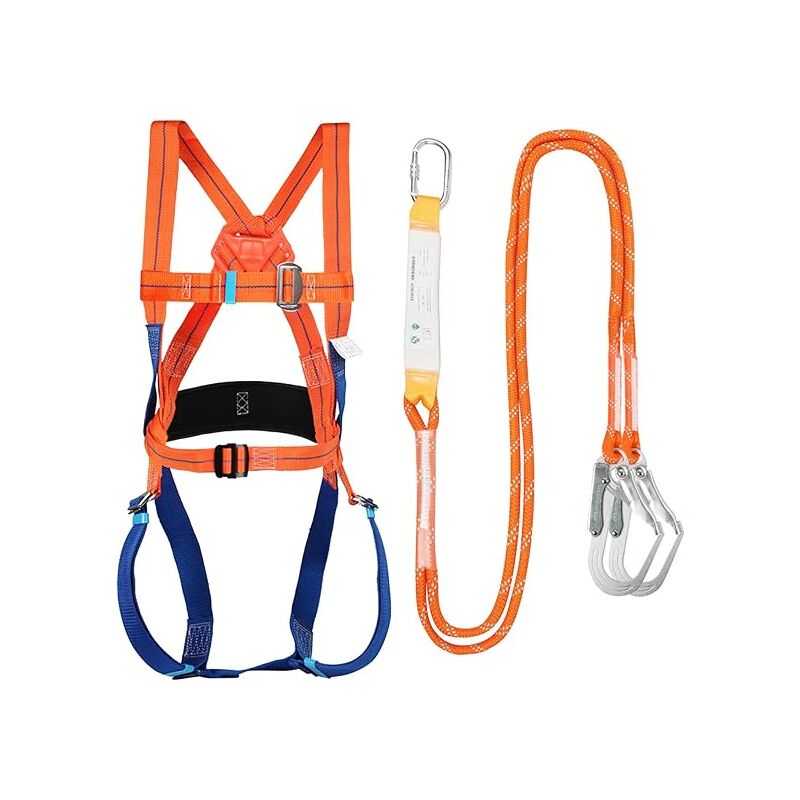 foto del prodotto cintura di sicurezza anticaduta, kit di arresto caduta di sicurezza a 5 punti, imbracatura di protezione anticaduta ergonomica e regolabile, max 100